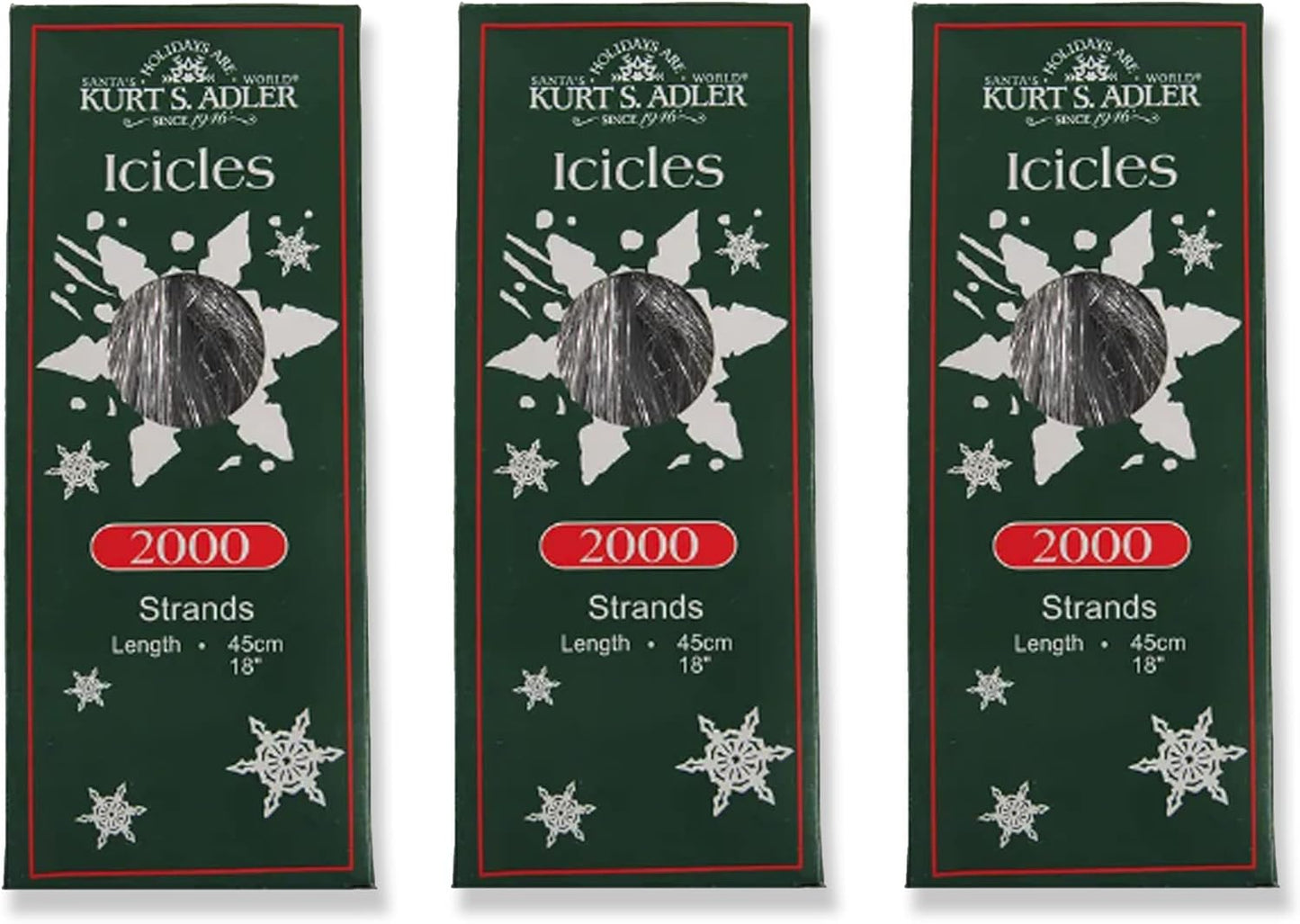 6000 Strands Silver Tinsel Icicles by Kurt Adler - 3 Box Set for Holiday Decor