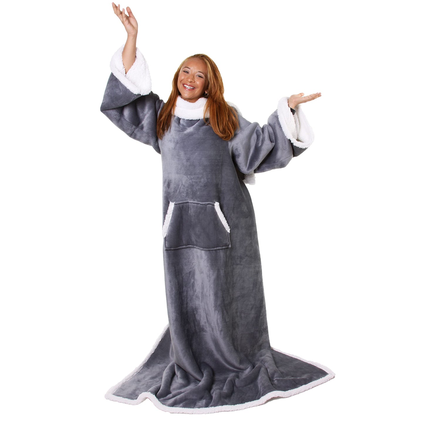 Snuggie Sherpa The Original Wearable Blanket With Sleeves For Adults| Functional Warm & Cozy Super Soft Charcoal