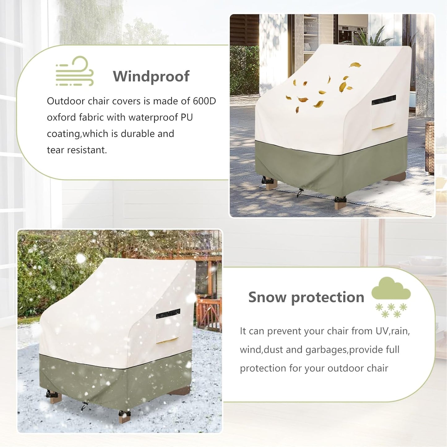 Patio Adirondack Chair Cover - 600D Heavy Duty Waterproof Protection | 32"W x 35"D x 36"H - Beige