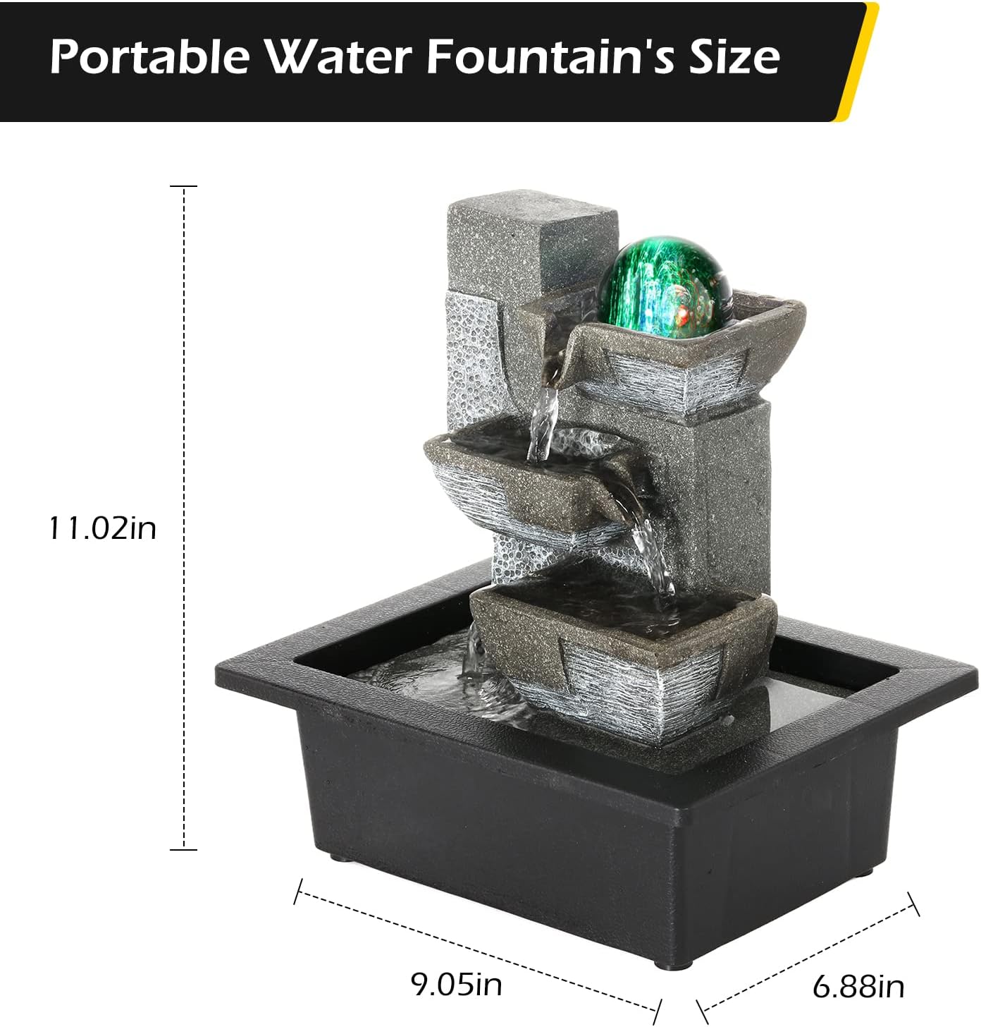 Dyna-Living Water Fountains Indoor Tabletop Fountain with Pump Waterfall Fountain Indoor Coloured LED Lights Desk Water Fountains for Home Office Decor Style 1