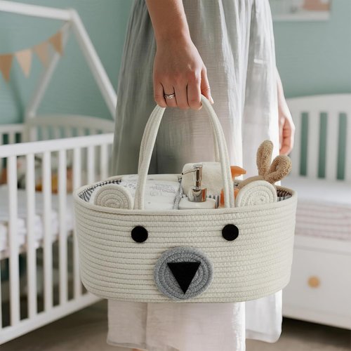 DECOMOMO Teddy Bear Basket - Large Diaper Caddy for Baby Shower | Adorable Animal Design