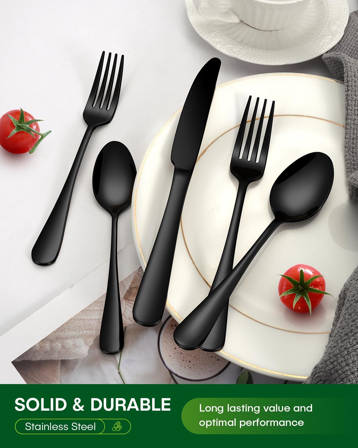 Philipala 20-Piece Black Silverware Set - Stainless Steel Flatware for 4 | Dishwasher Safe & Mirror Polished