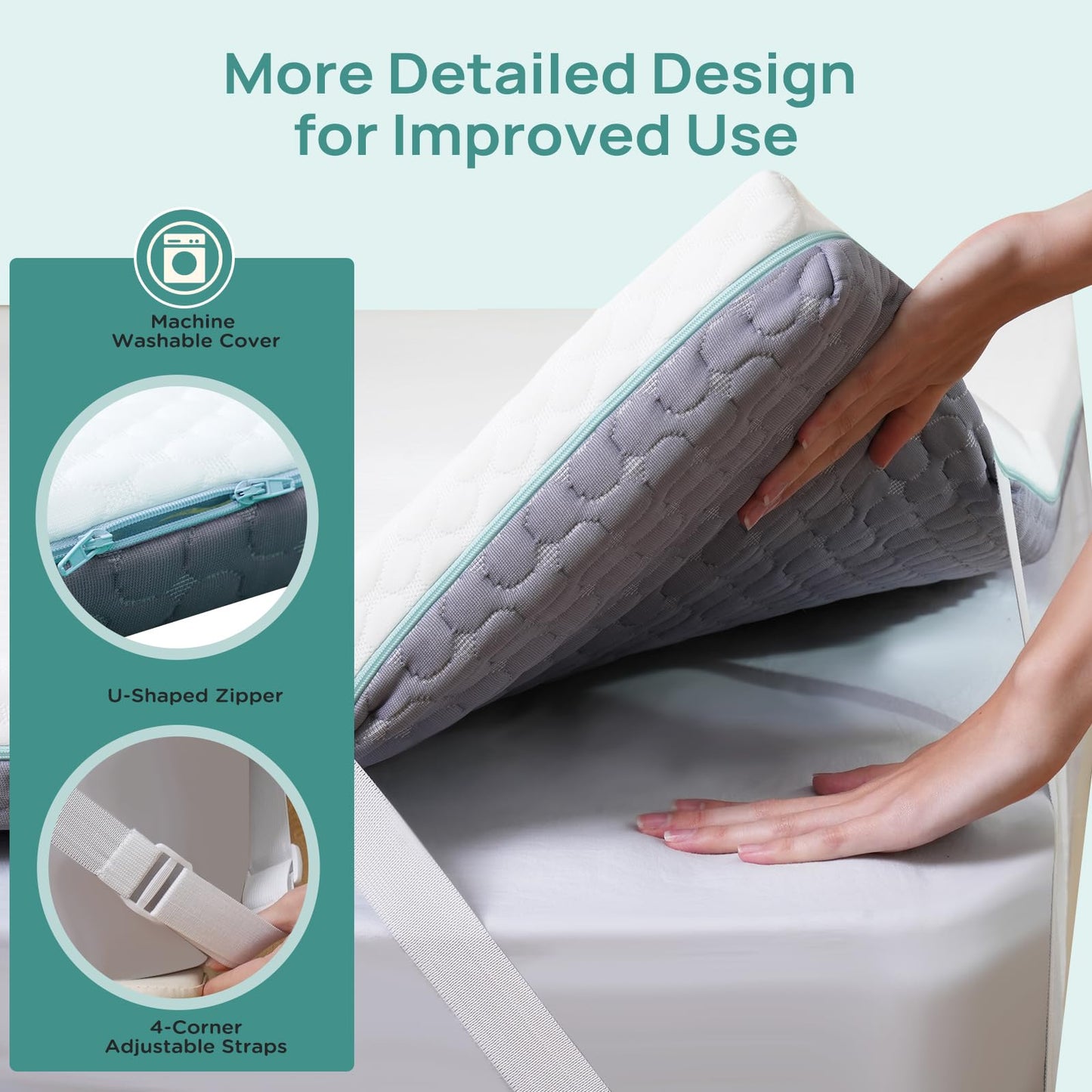 Releep 2 Inch Memory Foam Mattress Topper King Size, Soft Mattress Topper for Back Pain Relief, Orthopedic Bed Topper with 2-Sided Breathable Cover, Ergonomic 5-Zone Design, CertiPUR-US Certified
