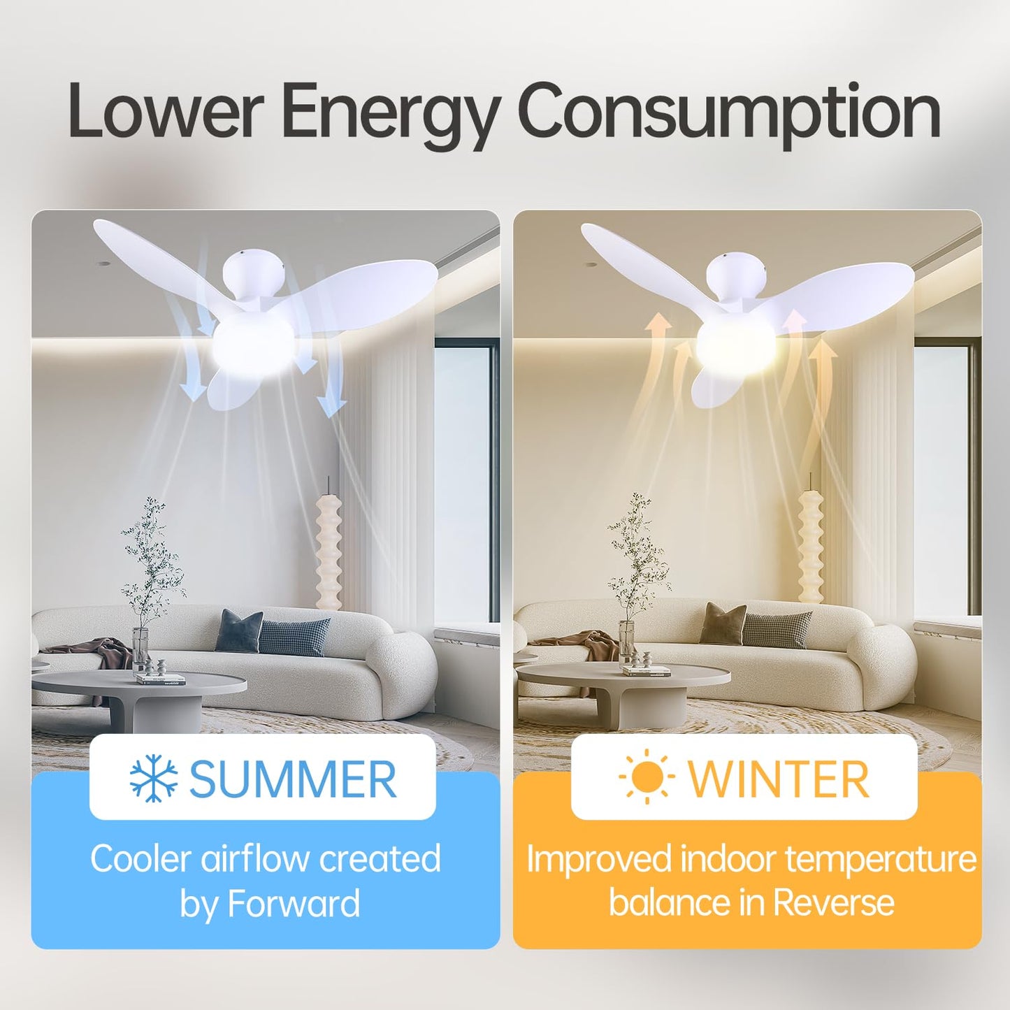 Ruhaieba Quiet Ceiling Fan with LED Light DC Motor 30 inch Large Air Volume Remote Control for Kitchen Bedroom Dining Room Patio (White)