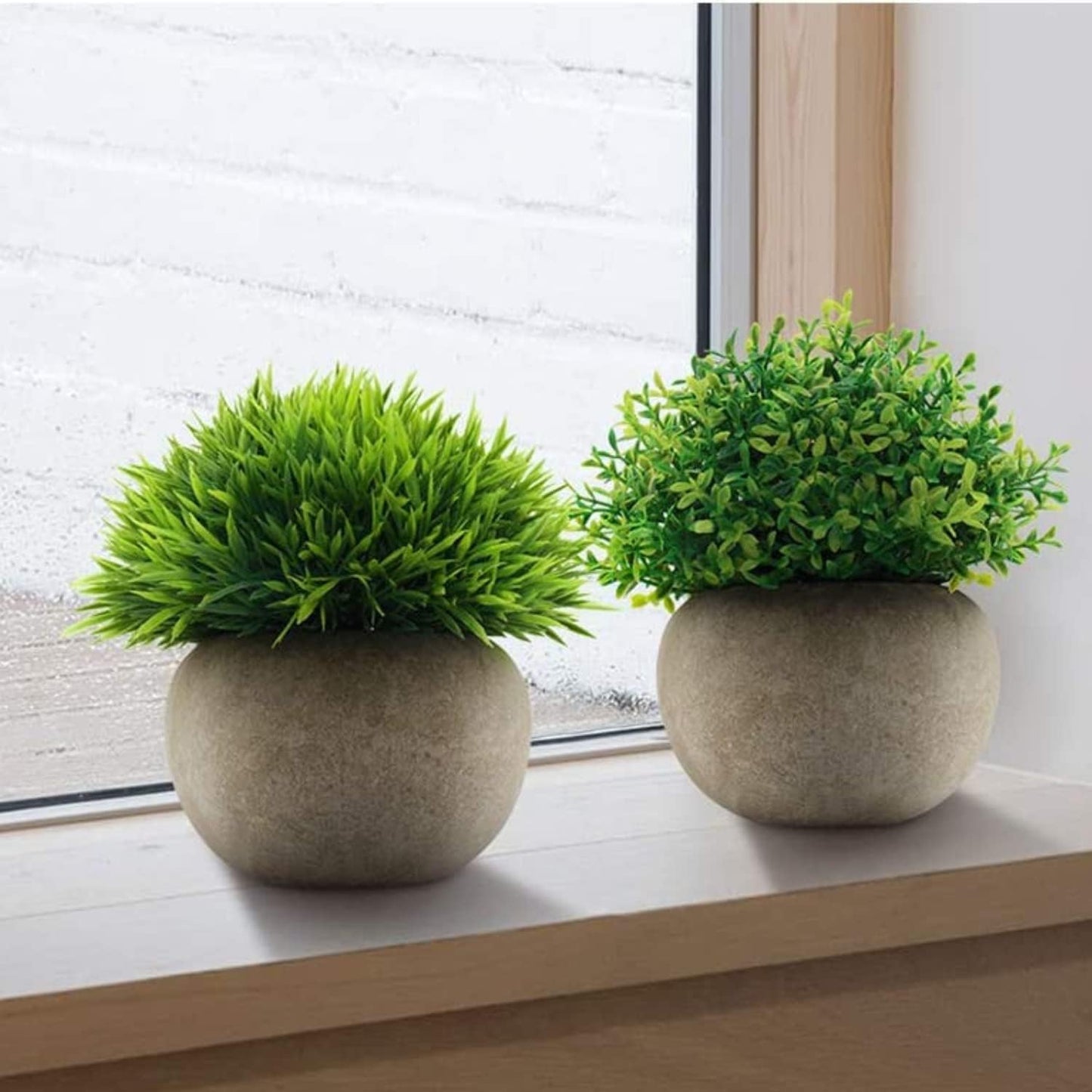 Mini Sage Green Boxwood Topiary - Artificial Potted Plant for Home & Office Decor