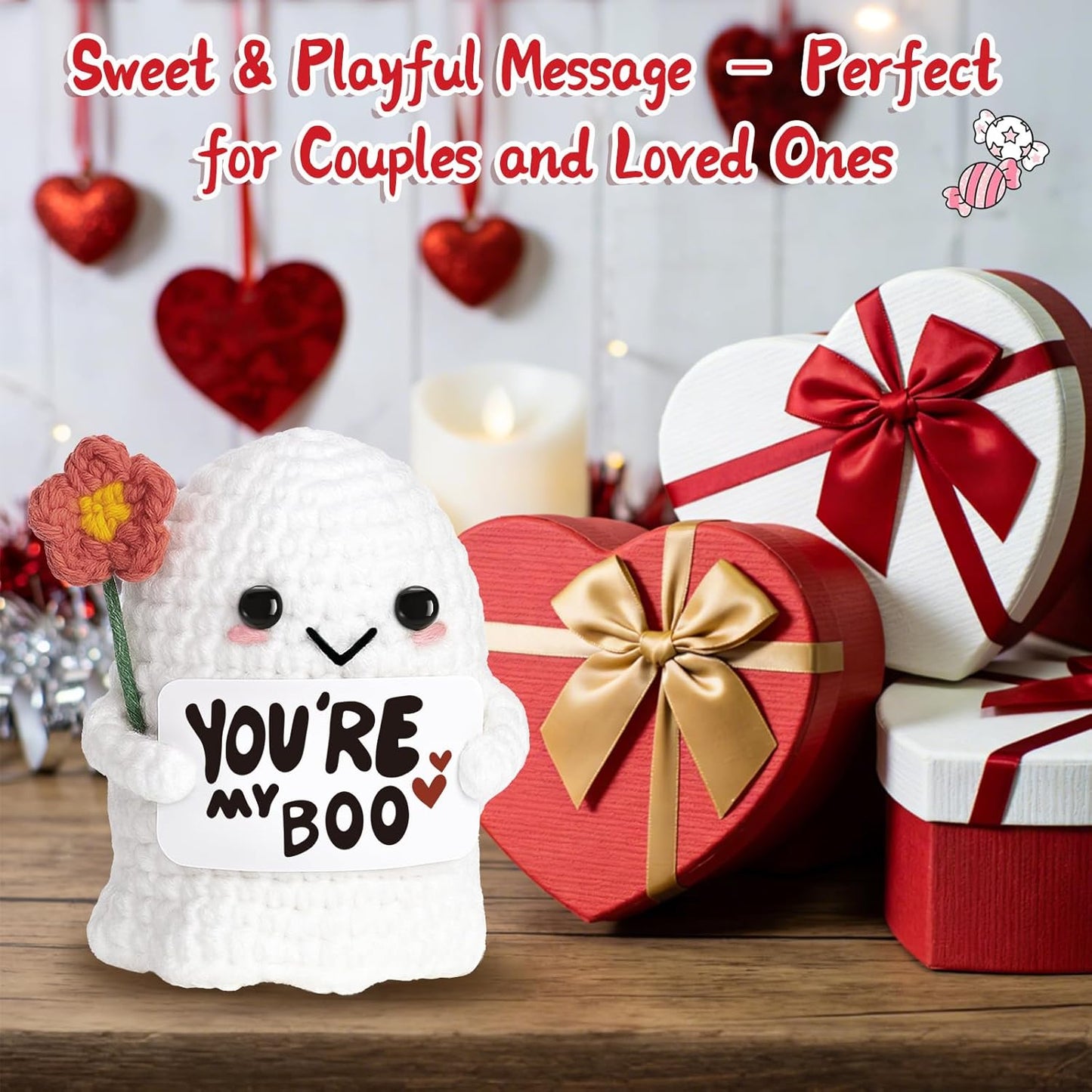 Skiennix You're My Boo Crochet Ghost - Cute Anniversary Gift for Him/Her | Perfect for Valentine's Day & Halloween