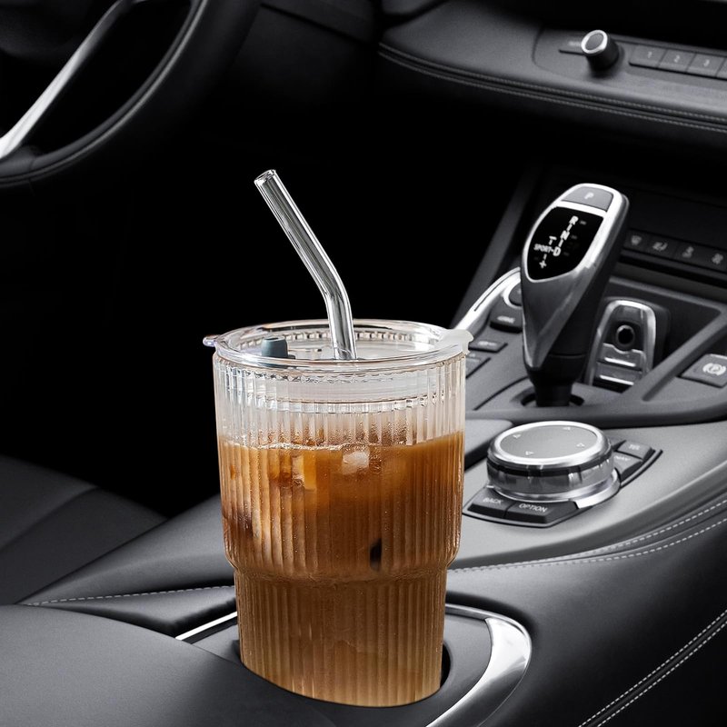 Salpae Glass Cups with Lids and Straws – 20oz Glass Tumbler with Straw and Lid, Reusable Iced Coffee Cup, Smoothie & Tea Glass, Ideal for Home, Office, Travel, 4 Pack