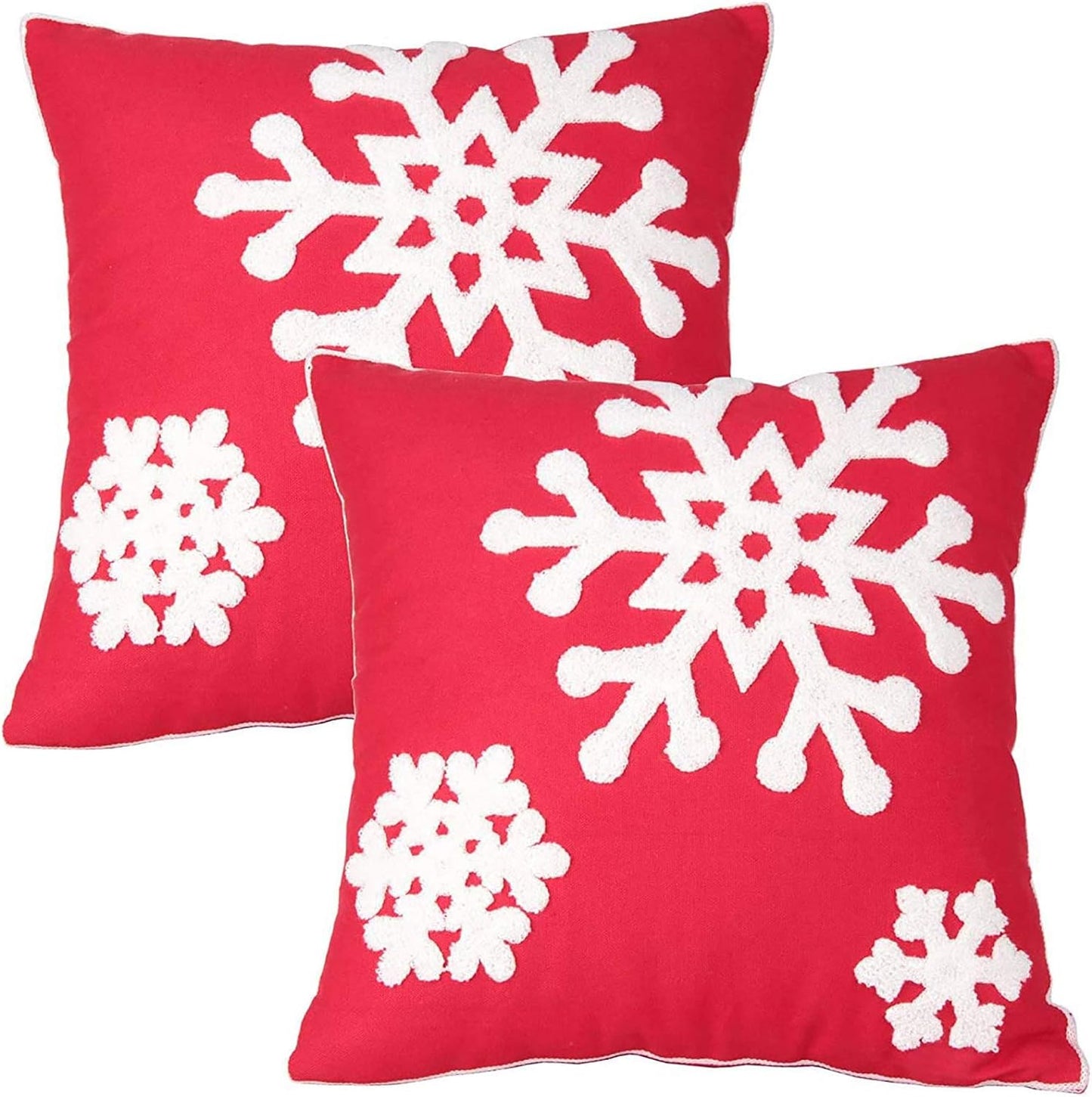 Christmas Snowflake Embroidered Throw Pillow Covers - 18x18 Cotton Linen, Set of 2