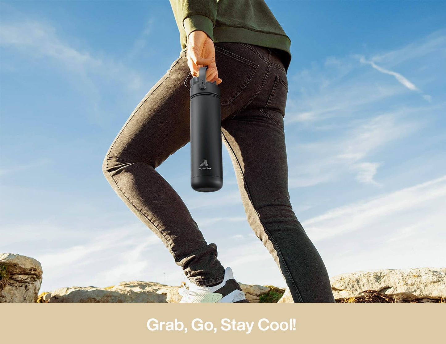 POWCAN 26 oz Insulated Water Bottle - 2-in-1 Straw & Spout Lid | Leak-Proof, Keeps Drinks Cold 24H, Mousse