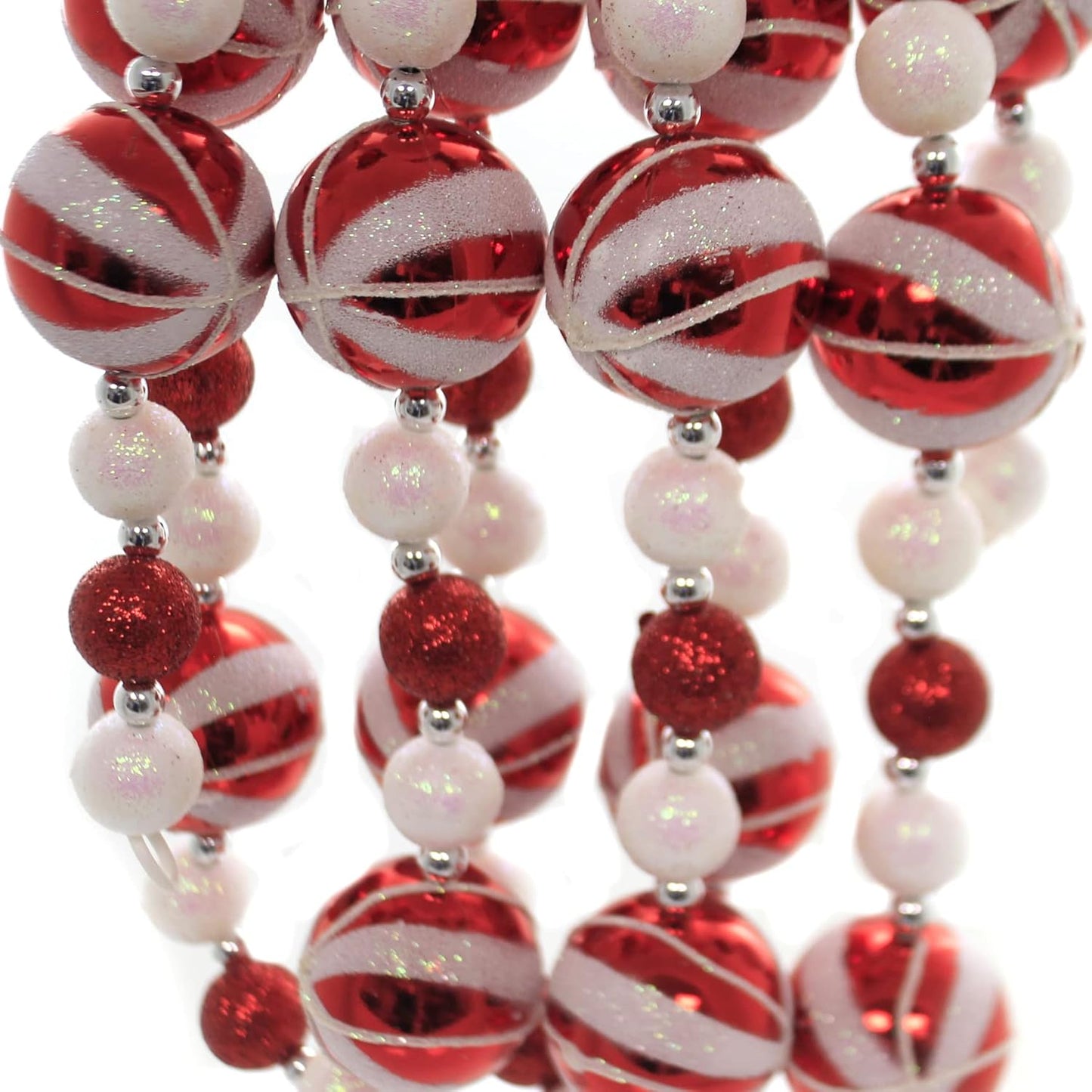 Red & White Glitter Candy Ball Garland - 6-Foot Festive Decor for Holidays