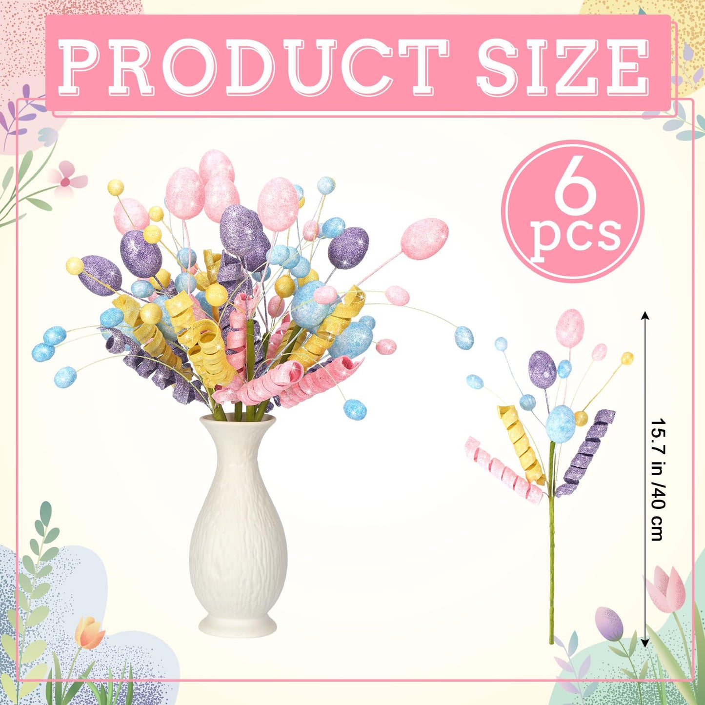 Norme 6 Pcs Easter Picks Decoration 15.7 Inch Egg Flower Picks Easter Egg Tree Branches Artificial Twig Branch Arrangement Centerpiece Celebration Home Vase Decor Blossom Branches for Spring