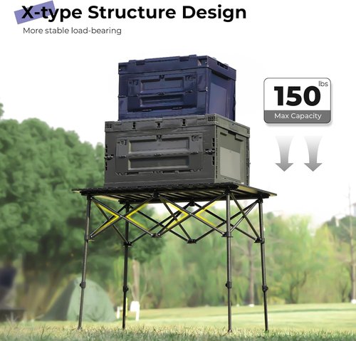 Byliable Folding Camping Table - Portable Aluminum Roll-Up Design with Adjustable Height | Lightweight Black for Outdoor Use