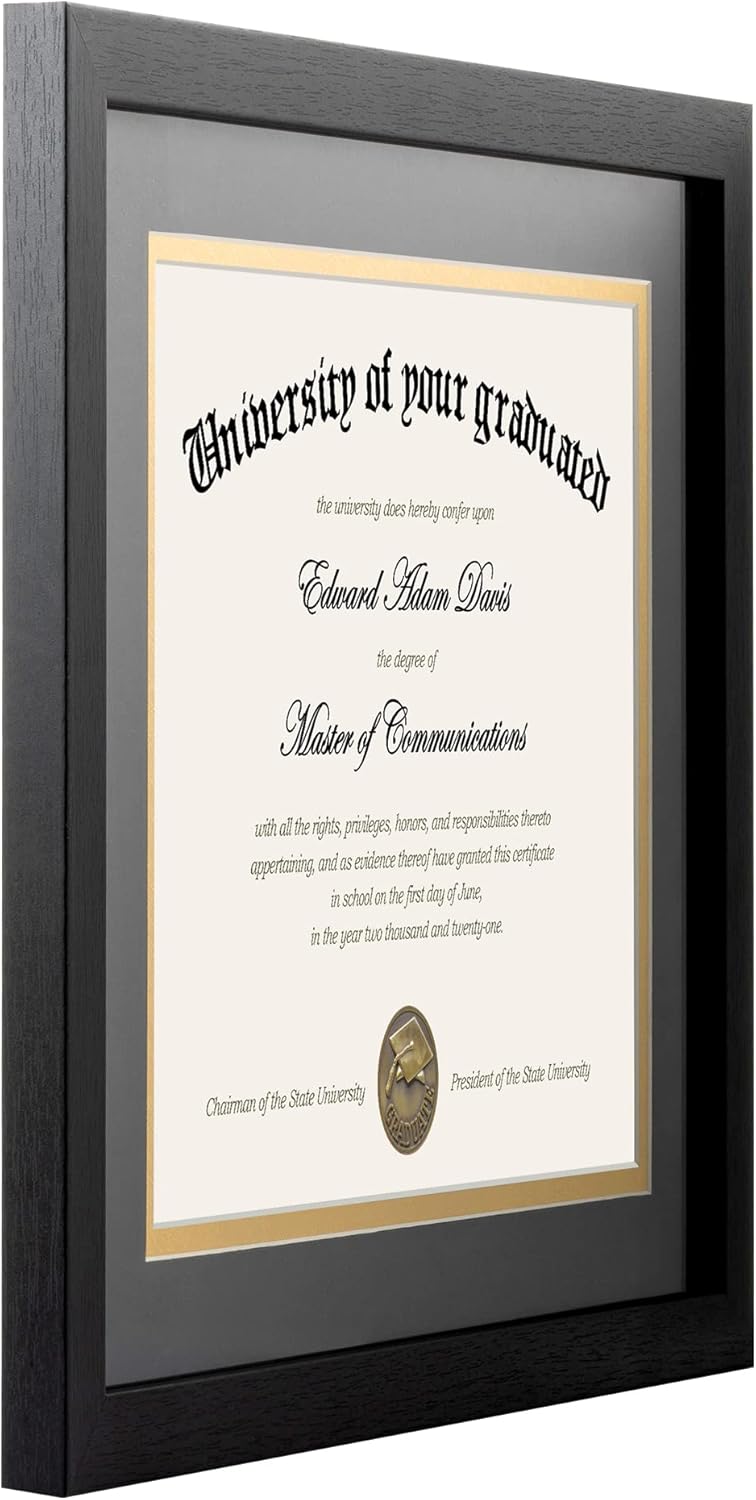 Upsimples Diploma Frame - 11x14 Certificate Display with High Definition Glass | Black Double Mat, 1 Pack