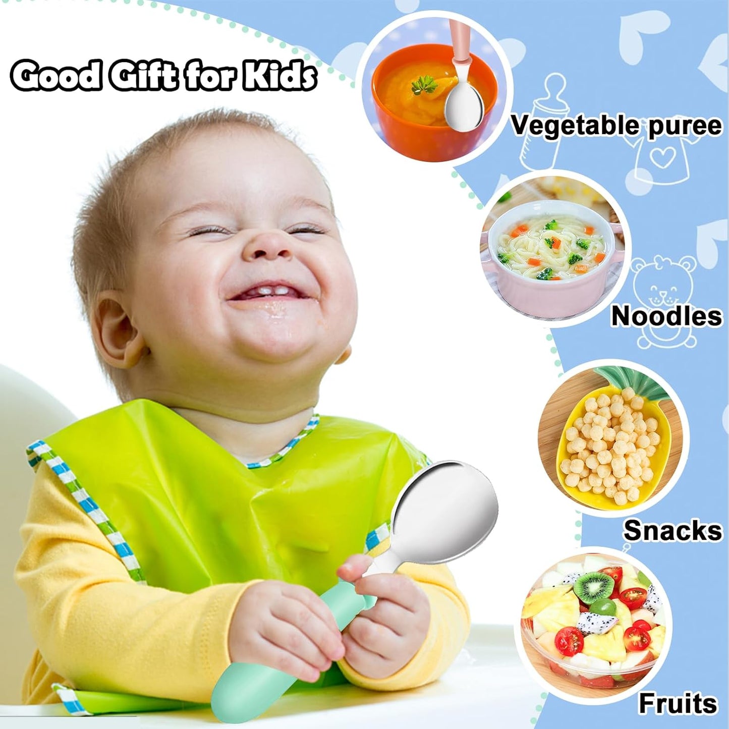 Skiennix Toddler Utensils Set - 12-Piece Stainless Steel Forks & Spoons | Dishwasher Safe Silverware