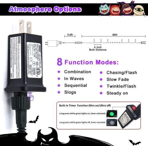 JMEXSUSS 200 LED Purple Christmas Lights - 66ft Connectable String Lights with 8 Modes for Indoor/Outdoor Decor