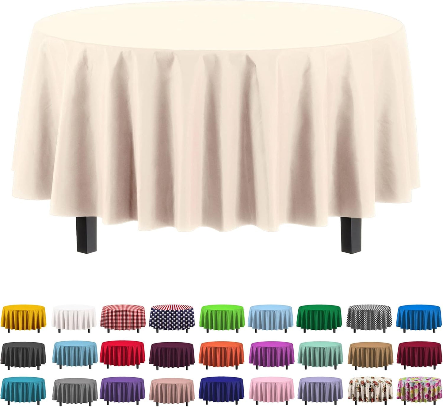 Ivory 84-Inch Round Tablecloth - 12-Pack Premium Plastic Party Supplies