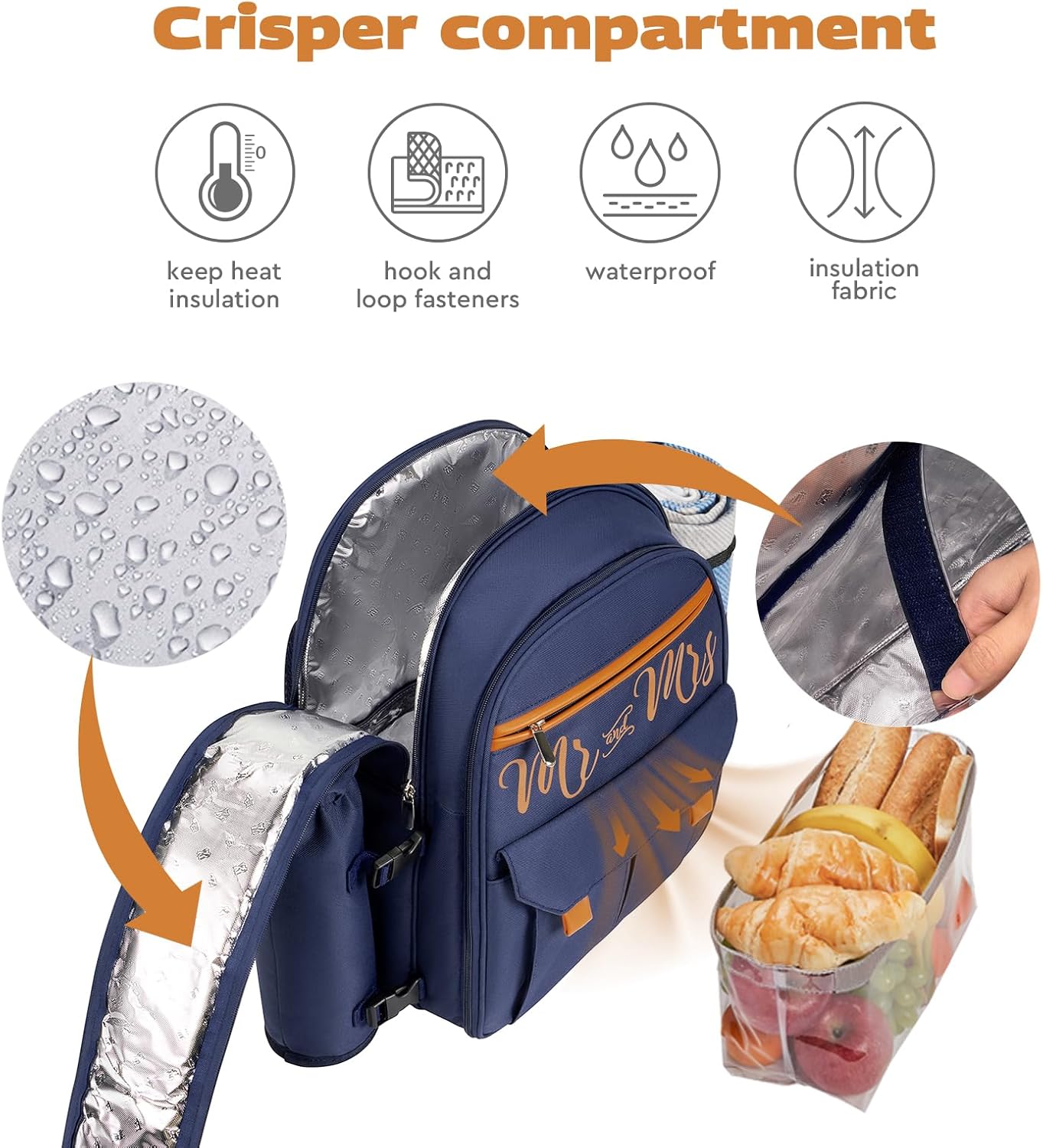 Couple Gifts 22L Picnic Basket Set, Grey Insulated Picnic Backpack for 2, Leak Proof Cooler Camping Gifts, Cool Bridal Shower Gifts Anniversary Engagement Wedding Gifts for Couples, Mr and Mrs Gifts
