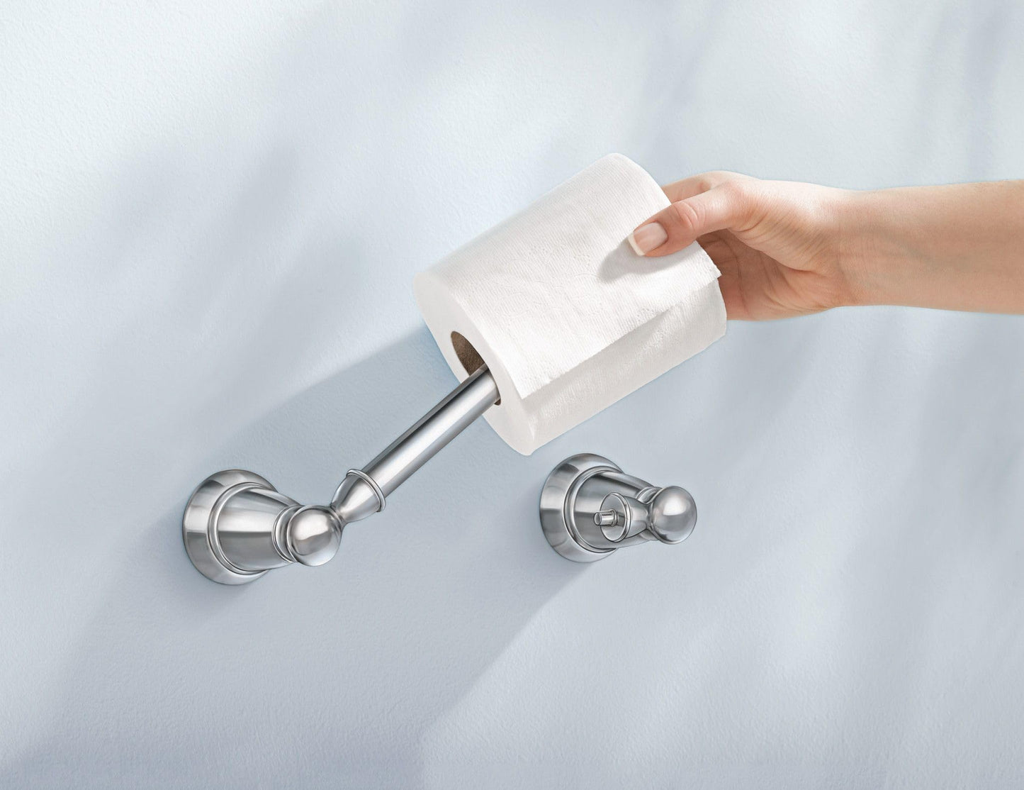Moen Brantford Traditional Brushed Nickel Spring-Loaded Wall Mounted Toilet Paper Holder, YB2208BN