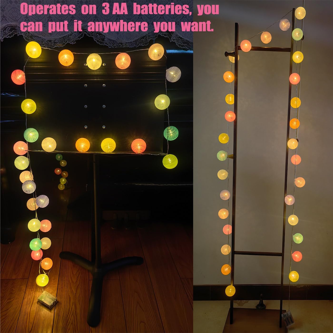 30-Count Battery Operated LED Fairy Lights - 10ft Yellow, Orange & White String Lights for Garden Decor