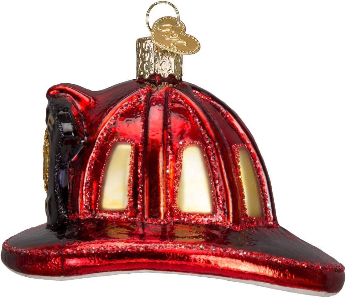 Fireman's Helmet Glass Blown Ornament - Handcrafted Christmas Tree Decoration
