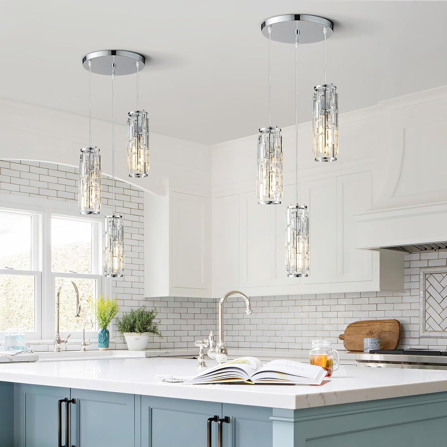 Pendant Lights Modern Pendant Lights Kitchen Island Gold Pendant Light Fixture Mini Crystal Chandelier Lighting for Kitchen Island Dinning Room Bedroom Sink (Gold 3-Light)