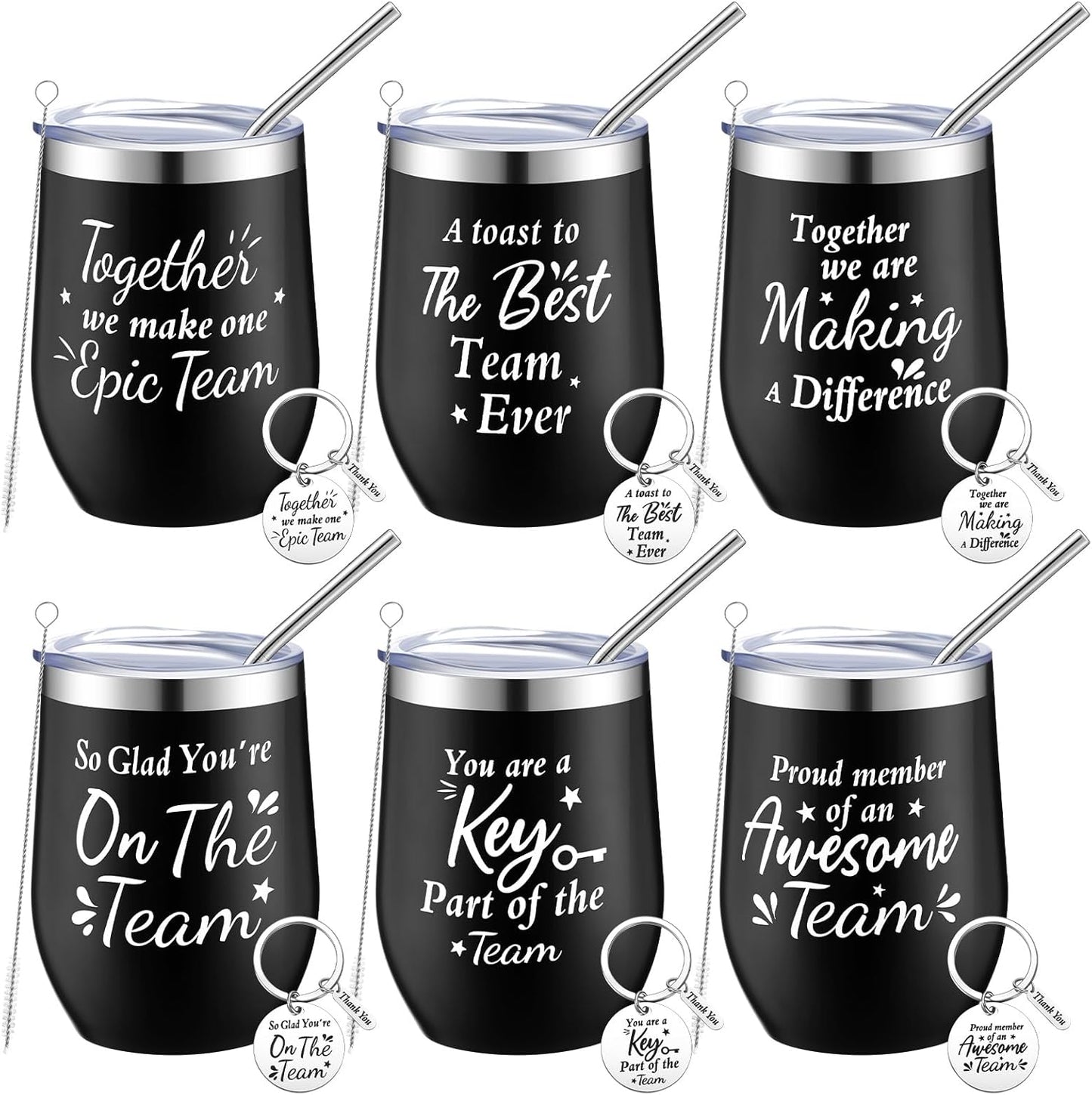 Dandat Employee Appreciation Gifts Team Thank You Gifts for Coworkers Stainless Steel Travel Tumbler with Straw and Keychain Inspirational Tumbler for Teacher Women Men(Multi Colors,12 Pack)