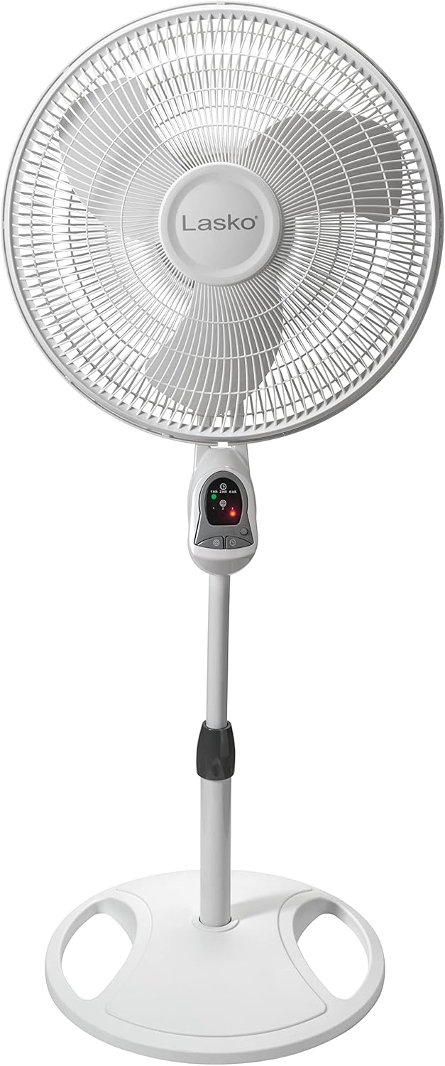 Lasko Elegance and Performance Pedestal Stand Fan, 3-Speeds, 90 Degree Oscillation, Adjustable Height, Timer, Remote for Indoor, Bedroom, Living Room, Home Office, Dorm Use, 18 Inch, White, 1850