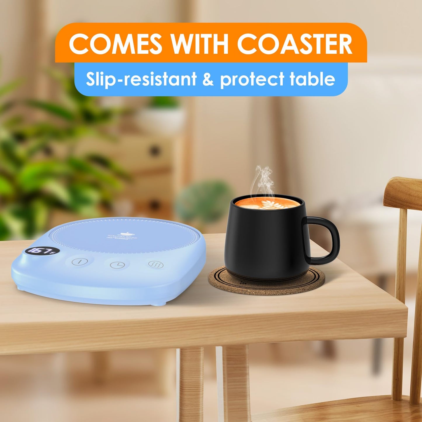 KitchekShop Coffee Mug Warmer - Fastest Heating & Highest Temperature, Coffee Cup Warmer for Desk Auto Shut Off, 4 Temp Settings & 1-12H Timer, Smart Electric Beverage Warmer for Coffee, Tea (Blue)