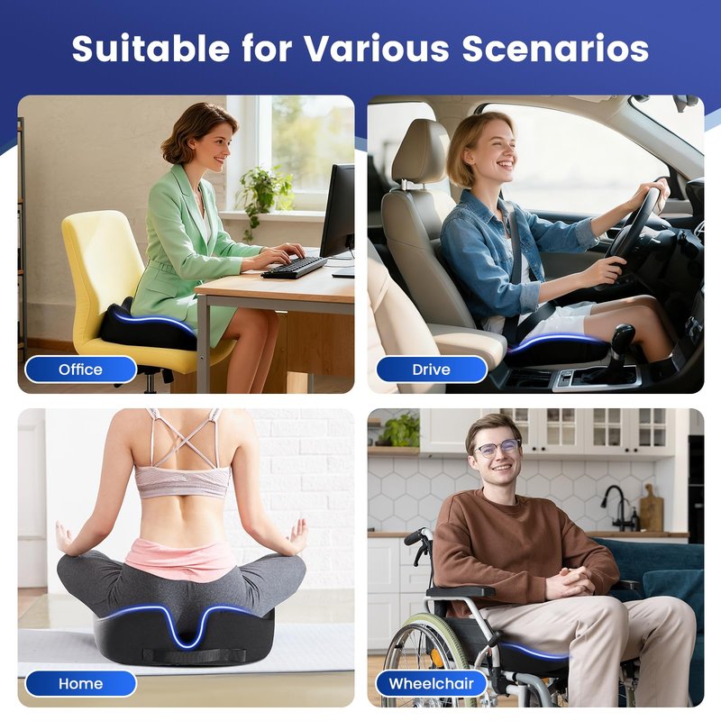Juuwan Donut Pillow Seat Cushion for Tailbone Pain Relief and Hemorrhoid โ Memory Foam Ergonomic Office Chair Cushion for Home, Office, Car, Gaming, Pregnancy,โ Comfortable, Breathable, and Washable