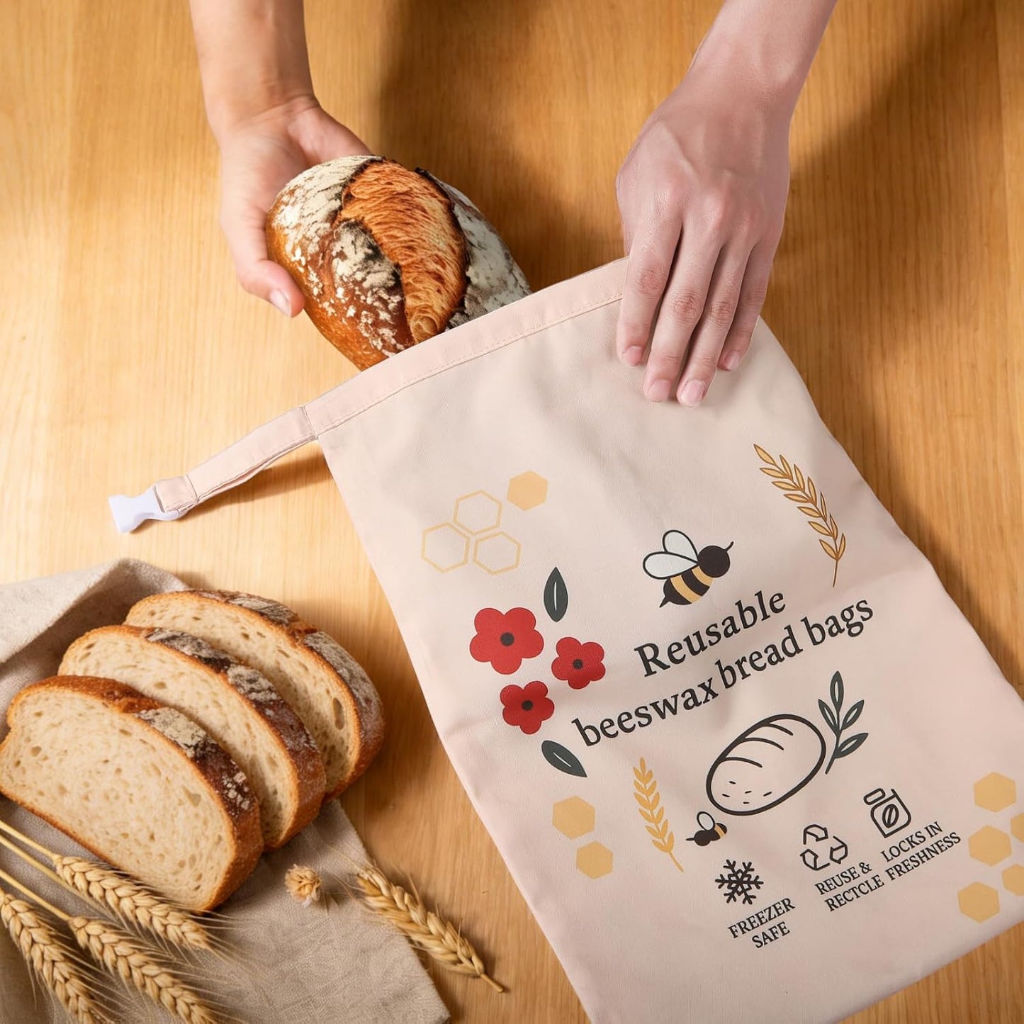 Skiennix XL Reusable Beeswax Bread Bags - Organic Cotton for Sourdough Baking | 2 Pack for Fresh Food Storage