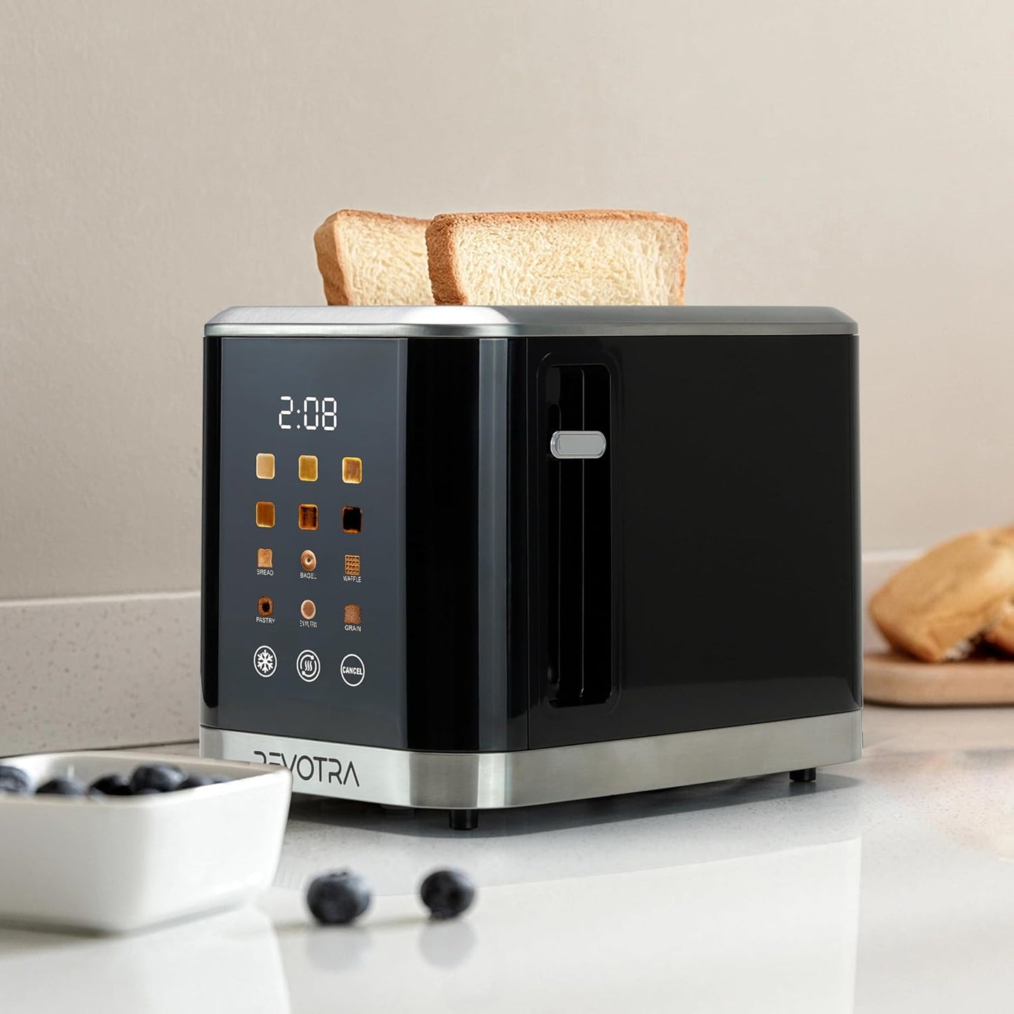 Skiennix 2-Slice Toaster - Stainless Steel with LED Display, Extra Wide Slots & 6 Shade Settings | Compact Design for Bagels & Waffles