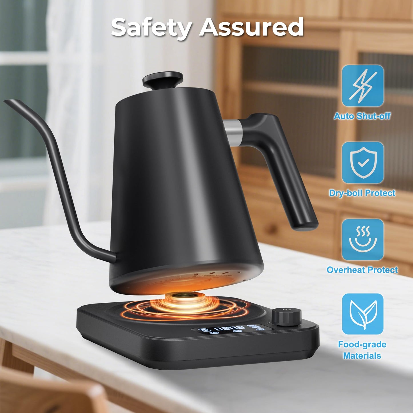 AGORVIO Gooseneck Electric Kettle, ยฑ1ยฐF Temperature Control, Smart Altitude Adaptation, 24H Keep Warm, 30-Min Auto Memory, Food Grade Stainless Steel, Pour Over Kettle for Coffee and Tea, 1200W/1.0L