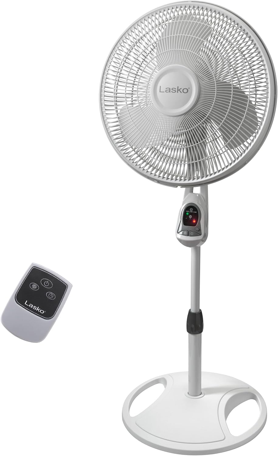 Lasko Elegance and Performance Pedestal Stand Fan, 3-Speeds, 90 Degree Oscillation, Adjustable Height, Timer, Remote for Indoor, Bedroom, Living Room, Home Office, Dorm Use, 18 Inch, White, 1850