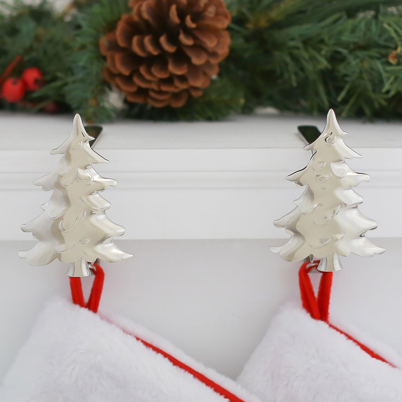 Gold MantleClip Stocking Holders Set - 4-Pack Removable ZINC Alloy Holiday Icons
