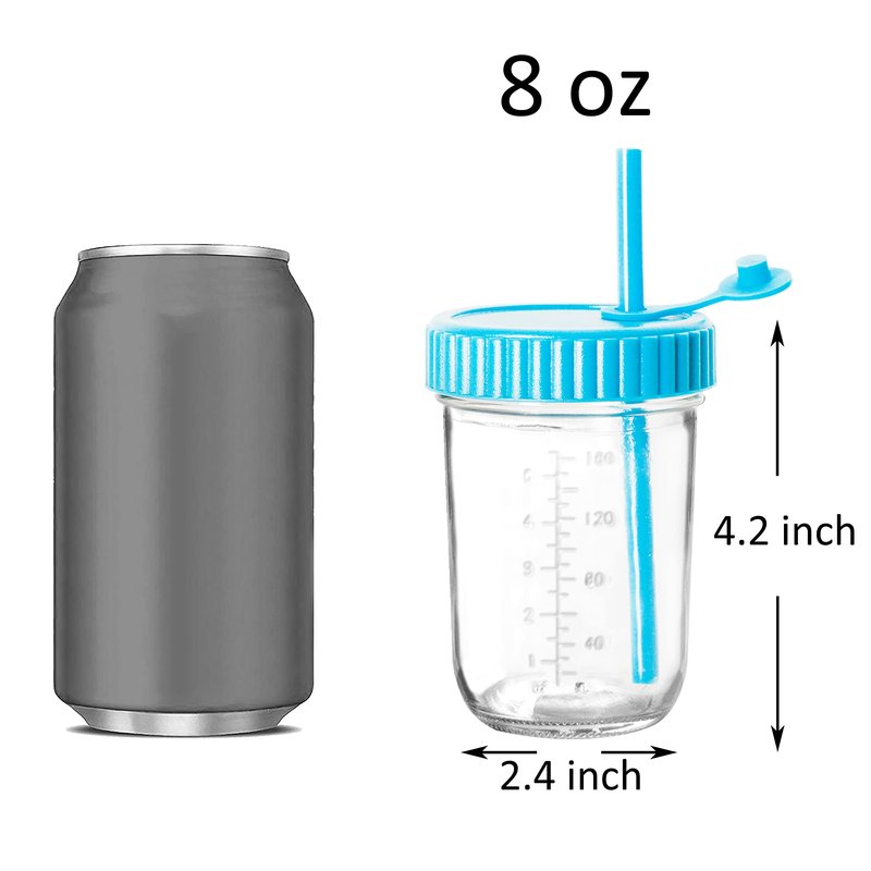 Youngever 8 Pack Glass Jars with Straws, 8 Ounce Glass Cups with Airtight Lids (8 Rainbow Colors)