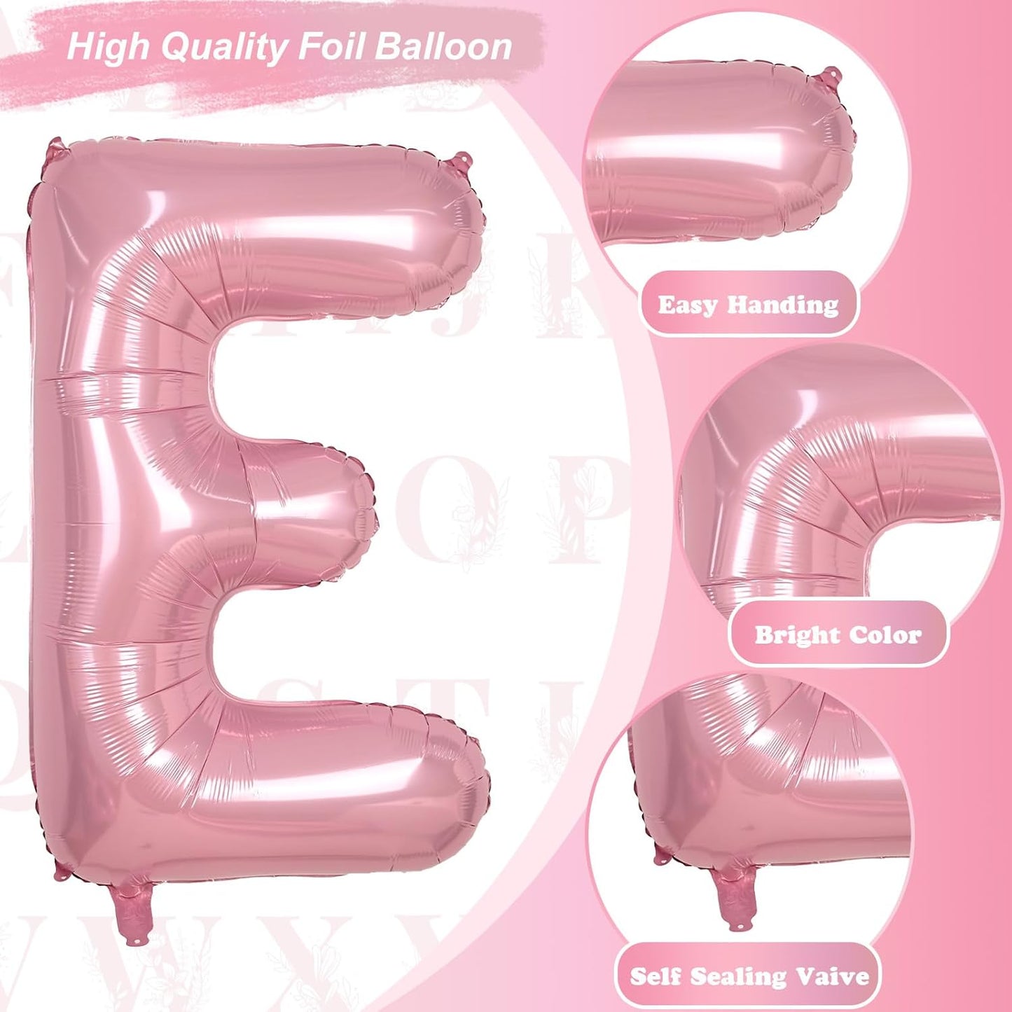 Skiennix 40-Inch Pearl Pink Letter E Balloon - Self-Inflating Foil Alphabet Decoration for Parties