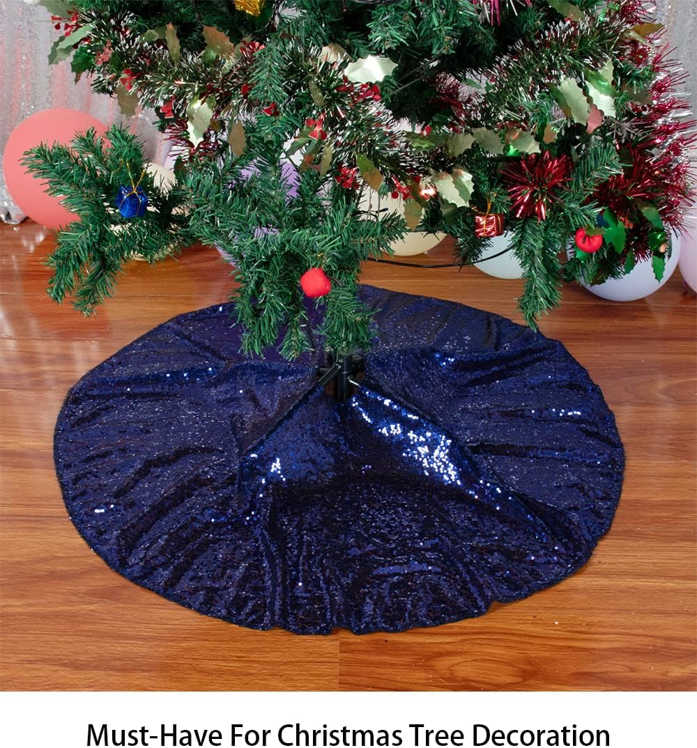 48-Inch Silver Sequin Christmas Tree Skirt - Reusable Holiday Decor for Festive Parties