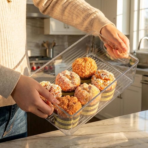 Hudgan Clear Storage Bins - 8 Pack Stackable Organizer Set for Kitchen, Pantry & Bathroom | Large & Medium Sizes