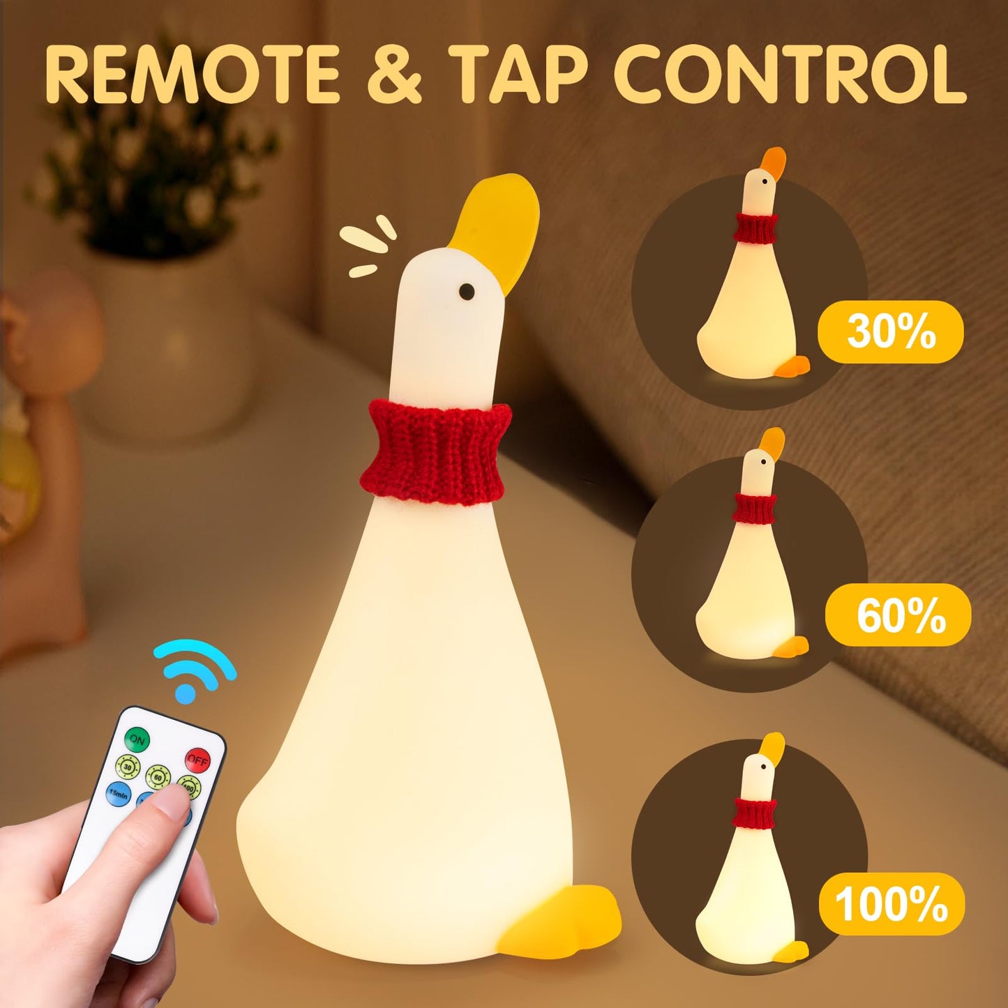 Duck Night Light Silicone Cute Dorm Bedroom Home Decor Night Light for Breastfeeding Squishy Duck Nightlight Cordless Rechargeable Dimmable Touch Fun Bedside Desk Lamp for Christmas Gifts (Twin Ducks)
