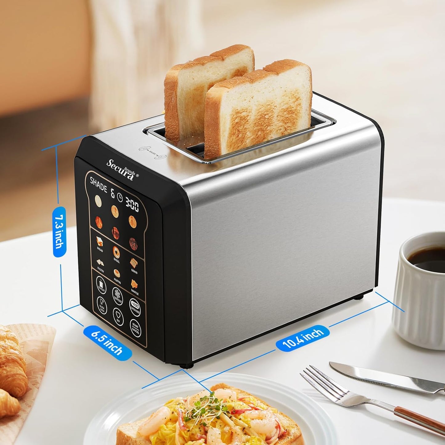 Secura Brands 2-Slice Smart Toaster - Touch Screen Control, Digital Timer & Custom Memory Settings