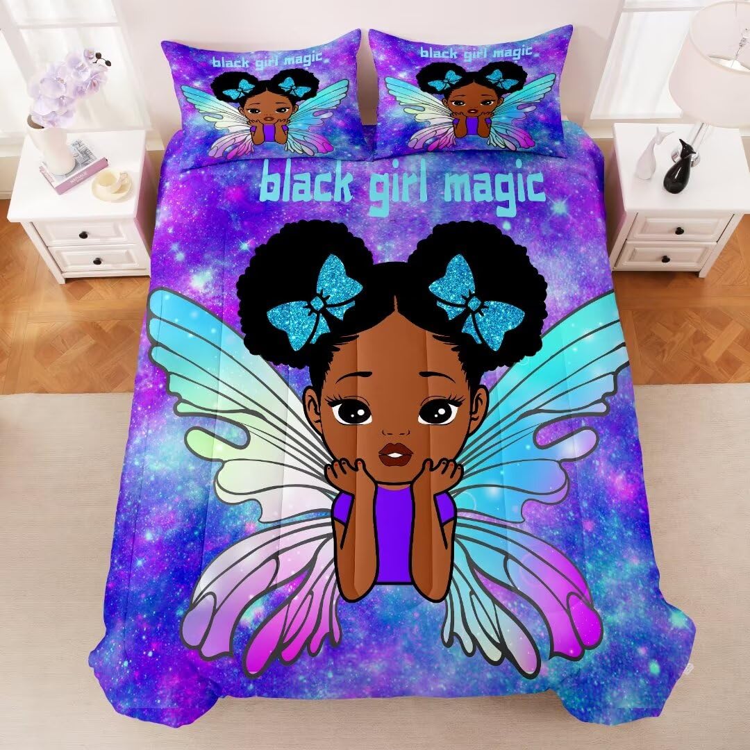GRAT TIOC Black Girl Magic Comforter Set Queen Size,Black Girl Bedding Set,African American Comforter Set,Afro Princess Bed Set Bedroom Decor