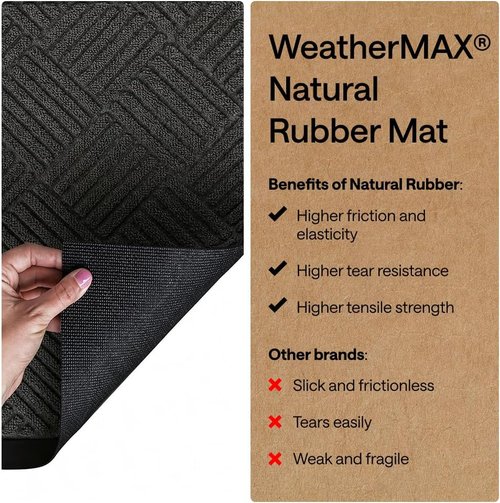 GORILLA GRIP Waterproof All-Season WeatherMAX Doormat - Natural Rubber, Stain & Fade Resistant, 29x17 Gray Diamond