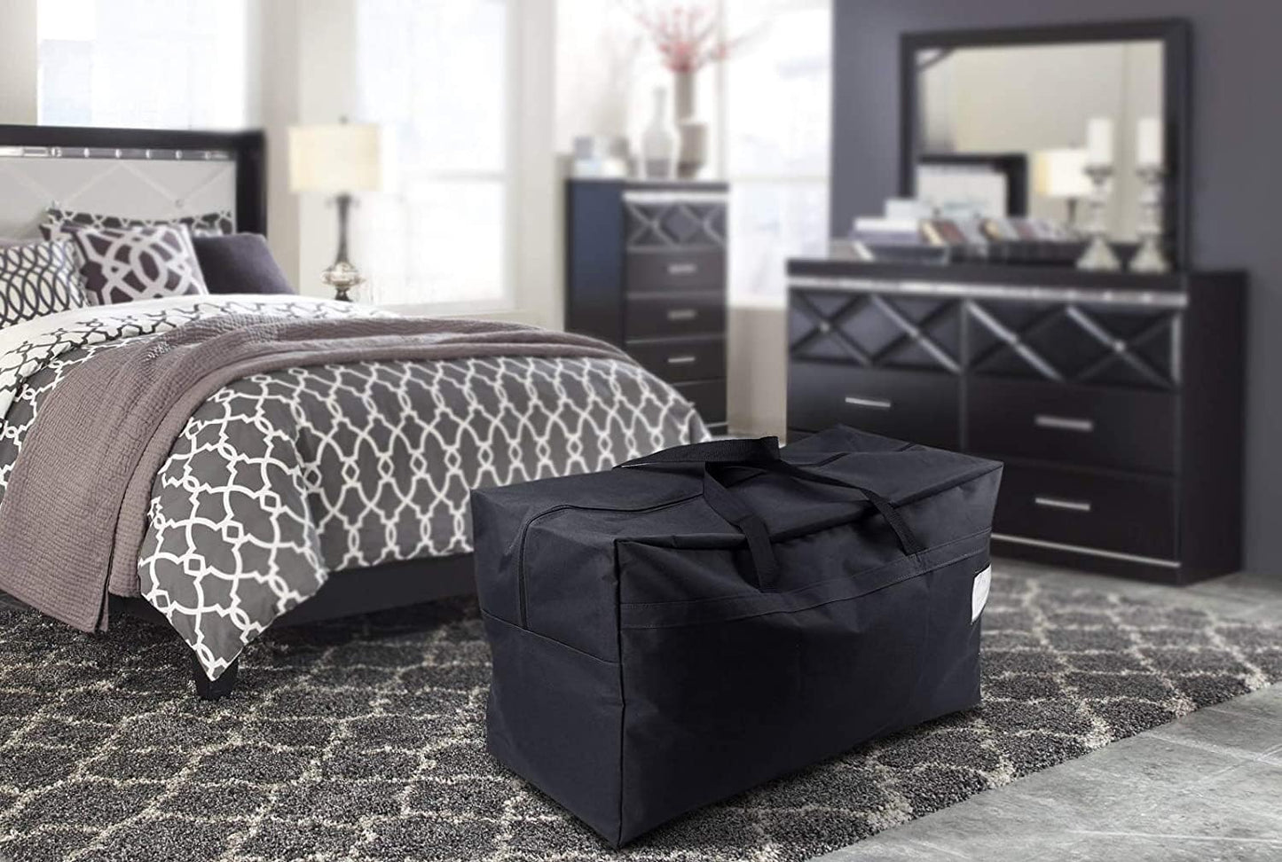 3-Side Zip Open Storage Bag for Christmas Trees & Party Ornaments - 27.5x16.5x13.8, Black Dots