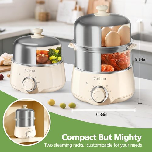 CACHOO 14-Egg Rapid Stainless Steel Egg Cooker - Compact Electric Boiler with Timer & Auto Shut Off | Beige