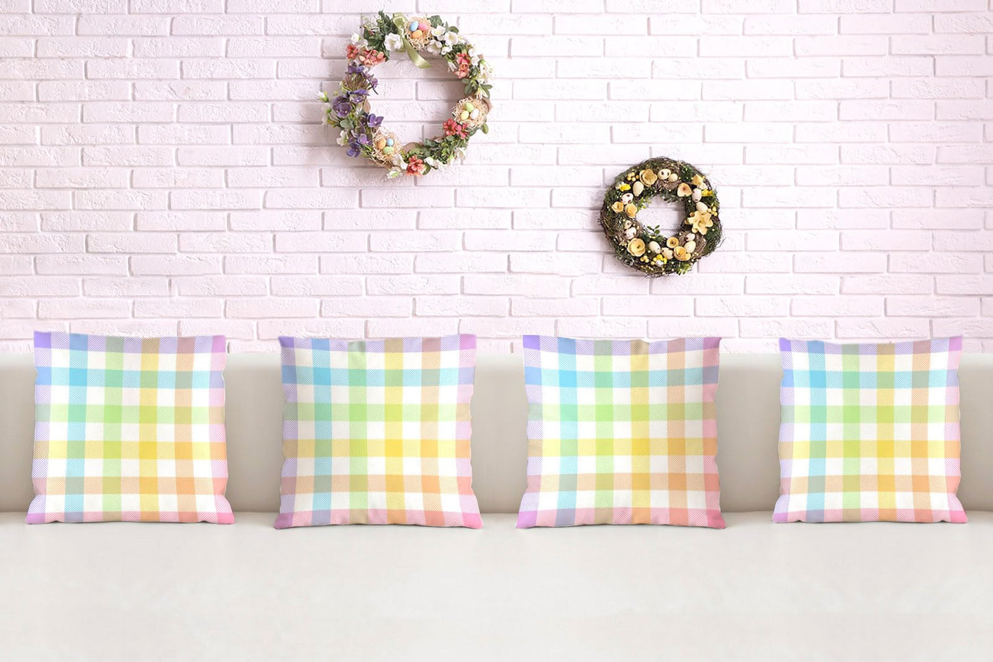 Pudodo Easter Buffalo Plaid Check Throw Pillow Covers 18x18 Set of 4 Spring Holiday Party Decoration for Home Bed Couch Sofa (18" x 18")