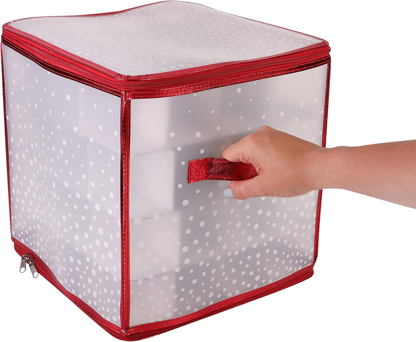 Ornament Storage Organizer for 112 Ornaments | Zipper Closure | Space-Saving Red Design