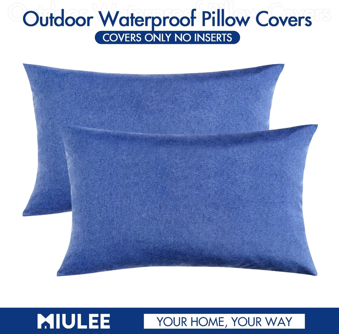 MIULEE Decorative Outdoor Throw Pillow Covers - Waterproof Faux Linen Cushion Cases | 20x12 Inch Royal Blue (Pack of 2)