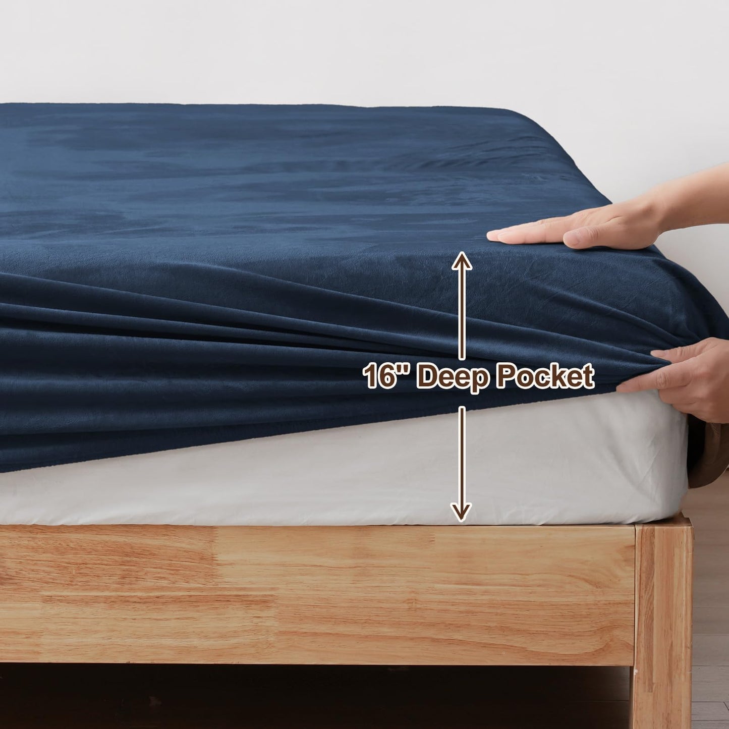 PHF Ultra Soft Velvet Fitted Sheet Twin Size, 16" Deep Pocket with Wider Stronger Elastic Band, Easy Fit Easy Care, 1 Pack Cozy Comfy Flannel Bottom Sheet for All Seasons, No Pillowcases, Navy Blue