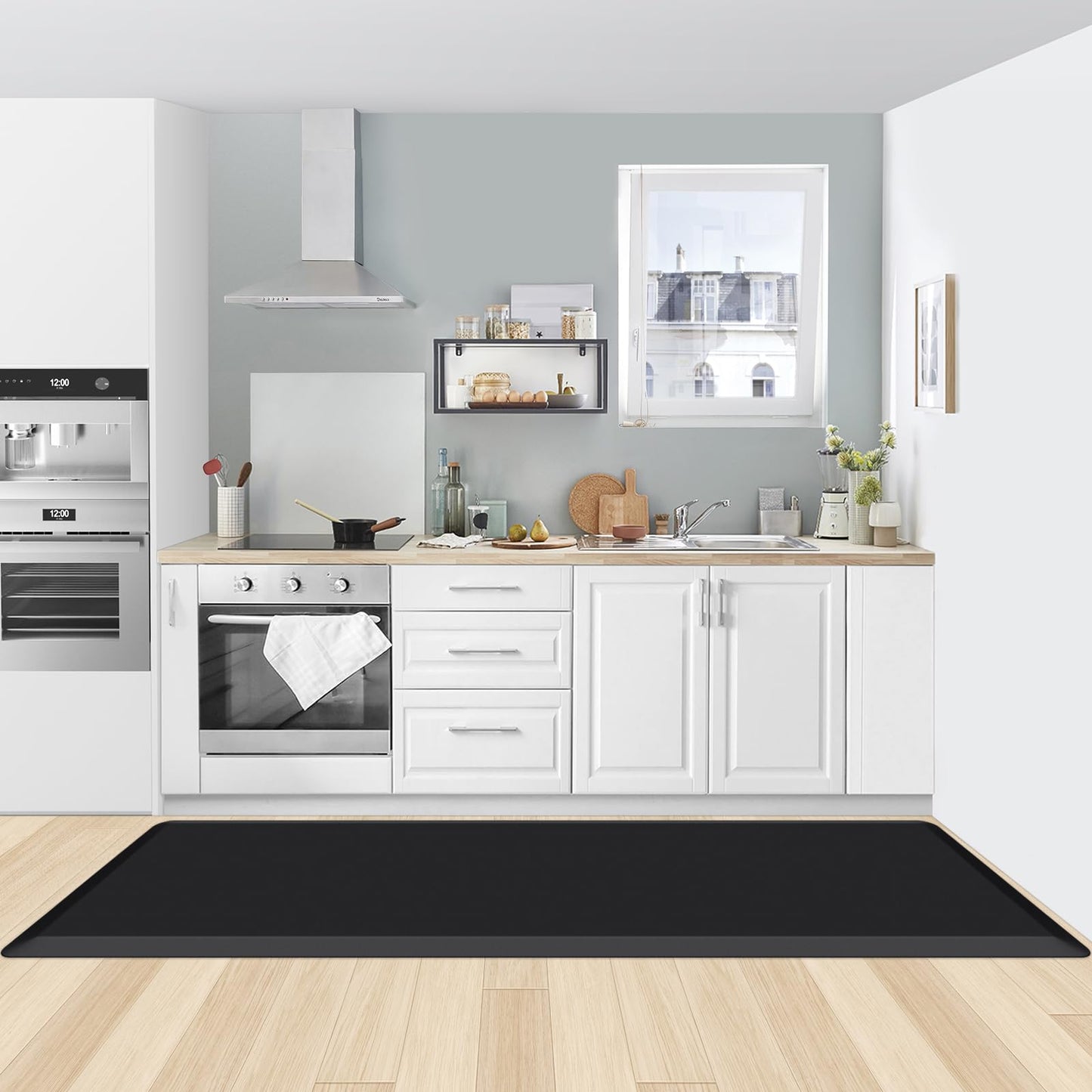KitchenClouds Kitchen Mat Cushioned Anti Fatigue Rug 22"x72" Water Resistant, Non Slip, Standing and Comfort Desk/Floor Mats for House Sink Office (Black,0.8inch)