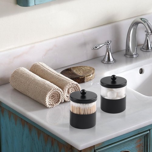 Gaussra Black Apothecary Jars | Stylish Stainless Steel Qtip Holder - Farmhouse Decor (2-Pack)